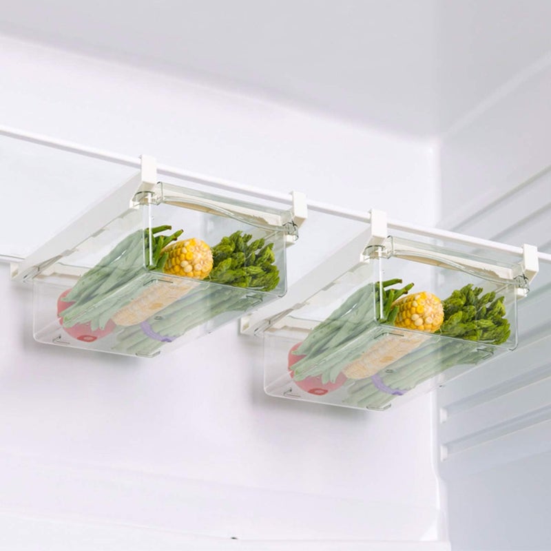 URALFA Fridge Drawer Organizer, Adjustable Refrigerator Drawers for Fruit and Vegetable, Pull Out with Handle, Shelf Holder Storage Box, Fit for Fridge Shelf Under 1.1" - Image 1